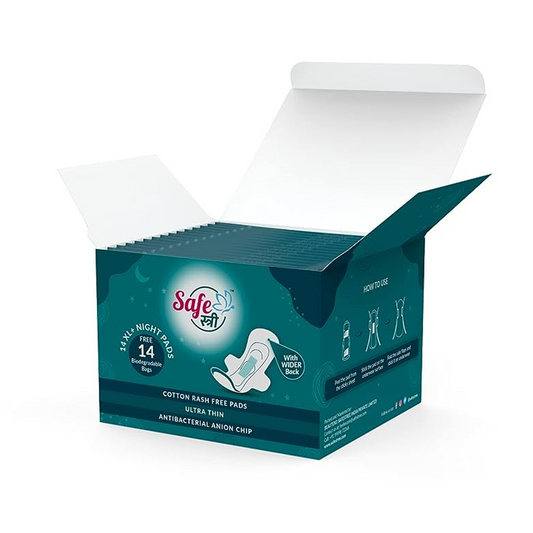 SafeStree Rash Free Cotton XL+ Sanitary Pads Night Pack Of 14