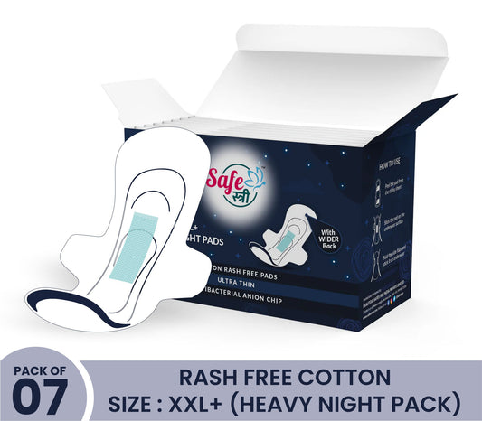 SafeStree Rash Free Cotton XXL+ Sanitary Pads Heavy Night Pack Of 7