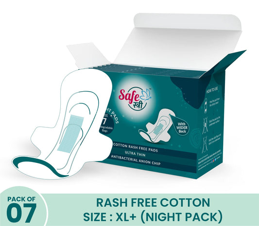 SafeStree Rash Free Cotton XL+ Sanitary Pads Night Pack Of 7