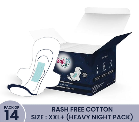 SafeStree Rash Free Cotton XXL+ Sanitary Pads Heavy Night Pack Of 14