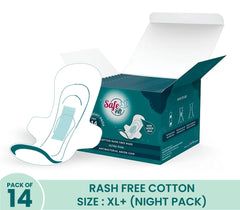 SafeStree Rash Free Cotton XL+ Sanitary Pads Night Pack Of 14