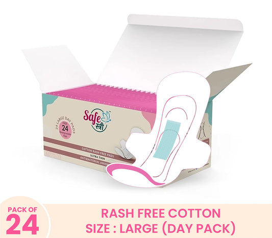 SafeStree Rash Free Cotton Large Sanitary Pads Day Pack Of 24