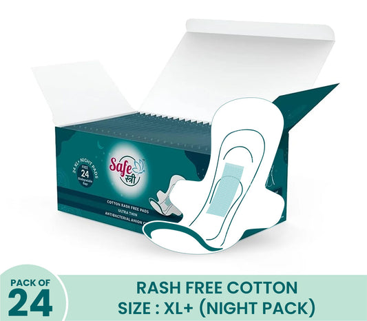 SafeStree Rash Free Cotton XL+ Sanitary Pads Night Pack Of 24